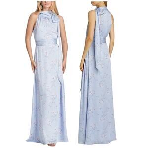 Sachin & Babi NWT Kayla High-Neck Chiffon Maxi Gown Size 0 Belted Blue *Sample*